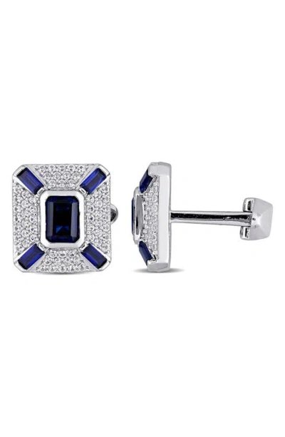 Delmar Lab Created Blue & White Sapphire Cuff Links