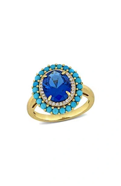Delmar Lab Created Blue Spinel Turquoise Ring In Pink