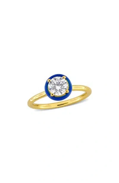 Delmar Lab-created Moissanite & Enamel Ring In Blue/gold
