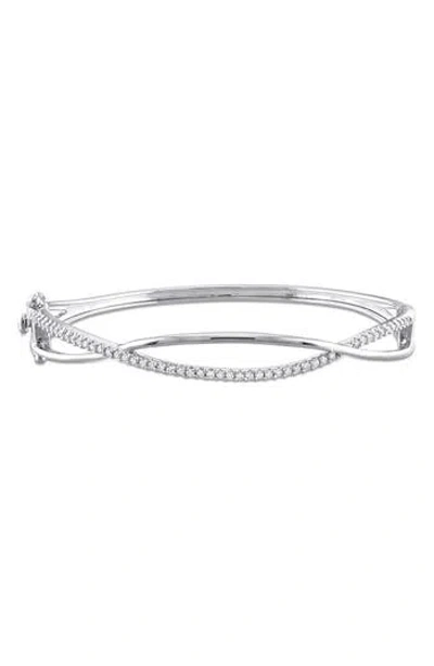 Delmar Lab-created Moissanite Crossover Bangle Bracelet In Silver/white