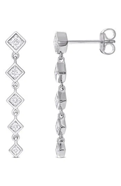 Delmar Lab-created Moissanite Linear Drop Earrings In Silver/white