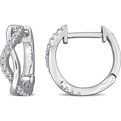 Delmar Lab-created Moissanite Twist Huggie Hoop Earrings In White/silver