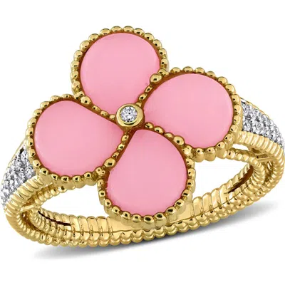 Delmar Lab Created Pink Opal Flower Ring