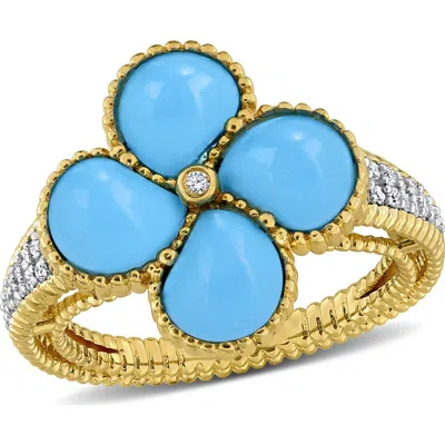 Delmar Lab Created Pink Opal Flower Ring In Turquoise