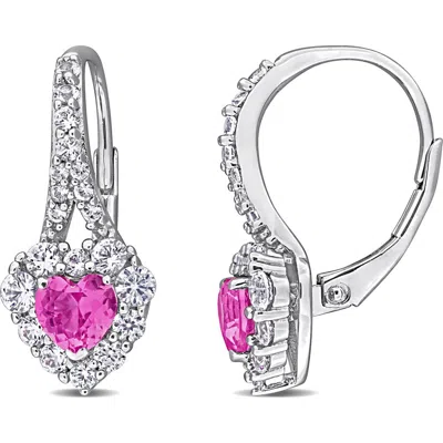 Delmar Lab Created Pink Sapphire & Lab Created White Sapphire Drop Earrings