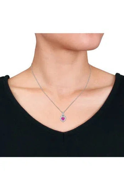 Delmar Lab Created Pink Sapphire & Lab Created White Sapphire Pendant Necklace