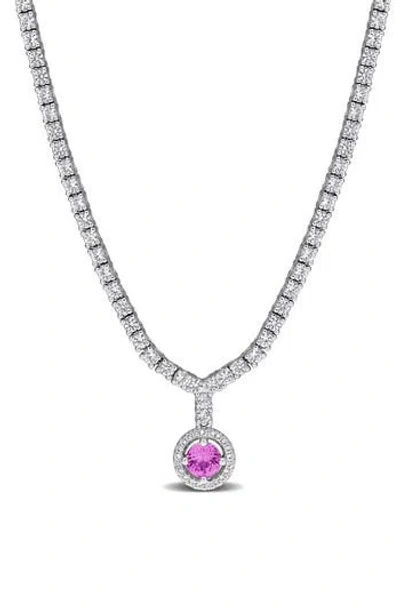 Delmar Lab Created Pink Sapphire & White Sapphire Pendant Necklace In Silver