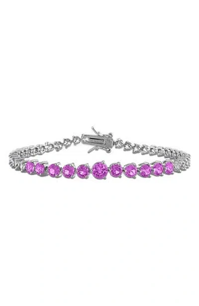 Delmar Lab Created Pink Sapphire & White Sapphire Tennis Bracelet In Silver