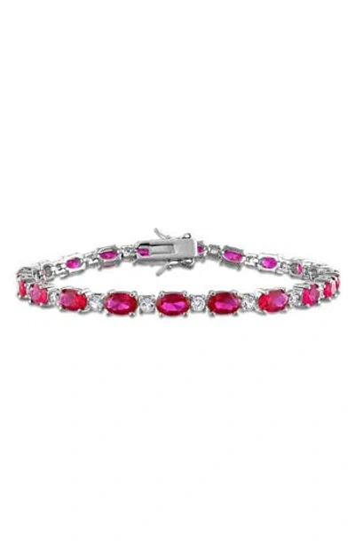 Delmar Lab Created Ruby & Lab Created White Sapphire Tennis Bracelet In Pink
