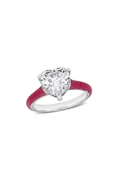 Delmar Lab-created White Sapphire & Enamel Ring In Red