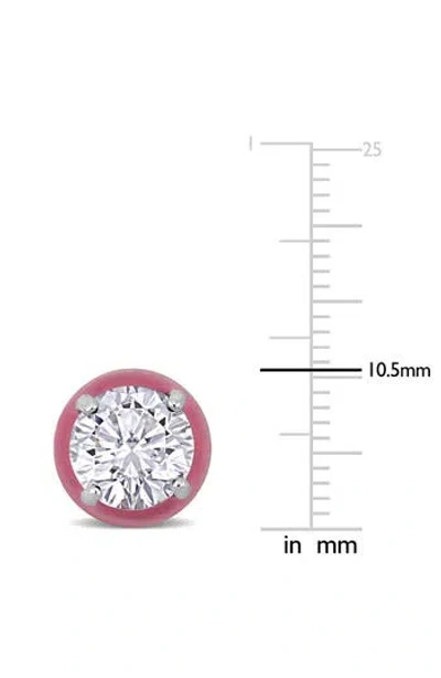 Delmar Lab-created White Sapphire & Enamel Stud Earrings In Pink