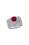 Delmar Lab Created White Sapphire & Lab Created Ruby Ring Stack Set In Silver