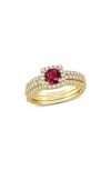 Delmar Lab Created White Sapphire & Lab Created Ruby Stackable Ring Set In Gold