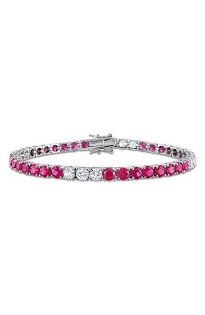 Delmar Lab Created White Sapphire & Lab Created Ruby Tennis Bracelet In Multi