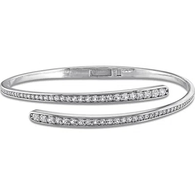Delmar Lab Created White Sapphire Bypass Bangle In Silver