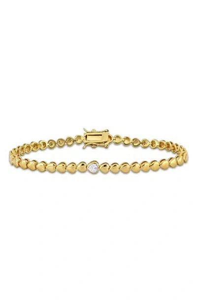 Delmar Lab Created White Sapphire Charm Heart Bracelet In Gold