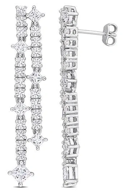 Delmar Lab-created White Sapphire Double Row Drop Earrings