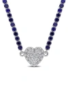 Delmar Lab Created White Sapphire Heart Necklace In Blue