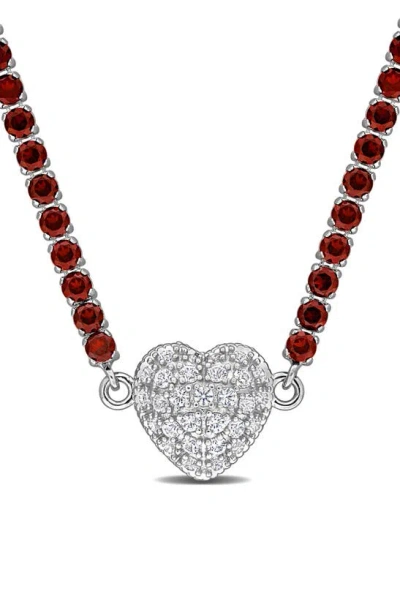 Delmar Lab Created White Sapphire Heart Necklace In Red