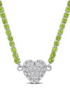 Delmar Lab Created White Sapphire Heart Necklace In Green
