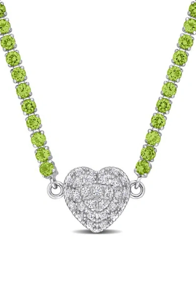 Delmar Lab Created White Sapphire Heart Necklace In Green