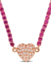 Delmar Lab Created White Sapphire Heart Necklace In Pink/ Rose Gold