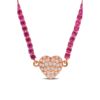 Delmar Lab Created White Sapphire Heart Necklace In Pink
