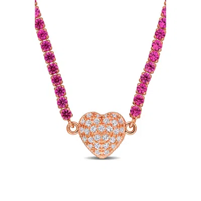 Delmar Lab Created White Sapphire Heart Necklace In Pink/rose Gold