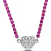 Delmar Lab Created White Sapphire Heart Necklace In Pink/silver