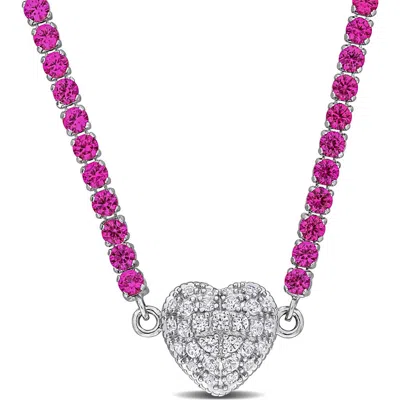 Delmar Lab Created White Sapphire Heart Necklace In Purple