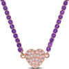 Delmar Lab Created White Sapphire Heart Necklace In Purple