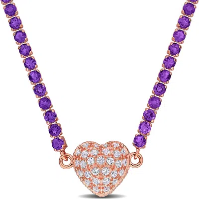 Delmar Lab Created White Sapphire Heart Necklace In Purple/rose Gold