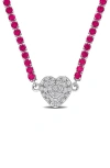 Delmar Lab Created White Sapphire Heart Necklace In Ruby