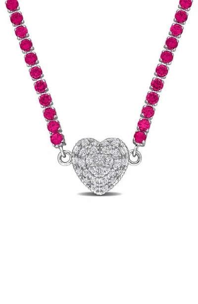 Delmar Lab Created White Sapphire Heart Necklace In Ruby
