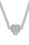 Delmar Lab Created White Sapphire Heart Necklace In Silver