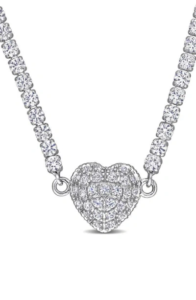 Delmar Lab Created White Sapphire Heart Necklace In Silver