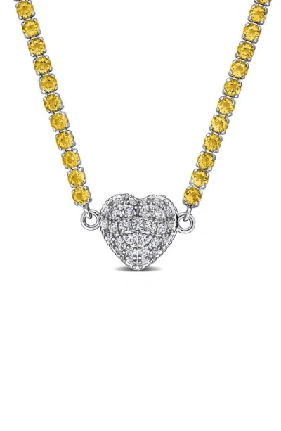 Delmar Lab Created White Sapphire Heart Necklace In Yellow