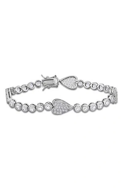 Delmar Lab Created White Sapphire Heart Station Bracelet In Metallic