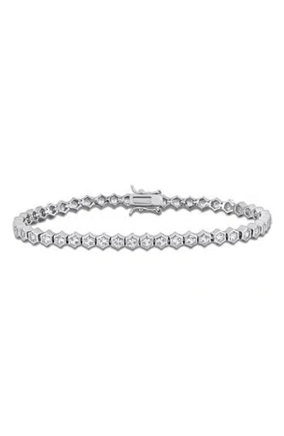 Delmar Lab Created White Sapphire Tennis Bracelet In Metallic