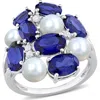 Delmar Lab Grown Blue & White Sapphire & Cultured Freshwater Pearl Ring In Blue