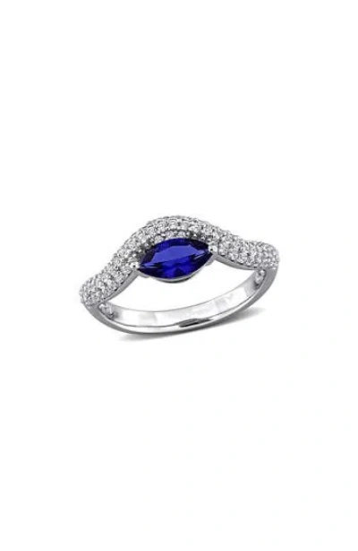 Delmar Lab Grown Blue & White Sapphire Wavy Band Ring