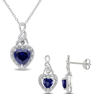 Delmar Lab-grown Blue Sapphire & Diamond Drop Earrings & Necklace Set