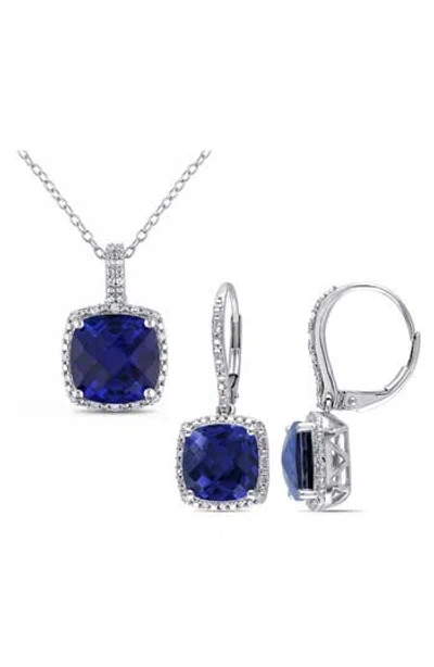 Delmar Lab-grown Blue Sapphire & Diamond Drop Earrings & Necklace Set