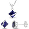 Delmar Lab-grown Blue Sapphire Stud Earrings & Necklace Set In Blue
