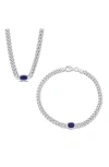 Delmar Lab-grown Blue Topaz Chain Bracelet & Pendant Necklace Set In Blue