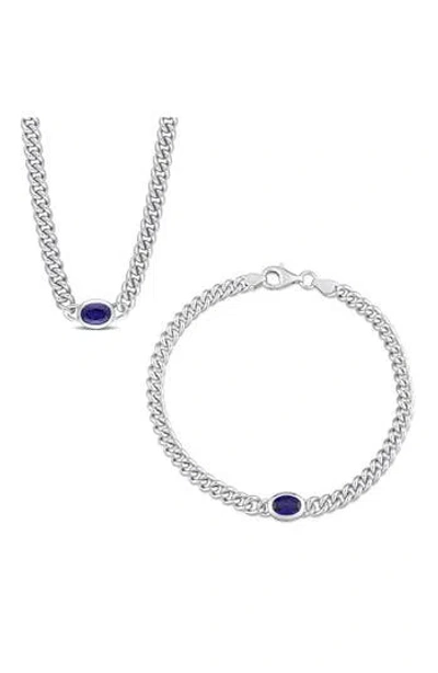 Delmar Lab-grown Blue Topaz Chain Bracelet & Pendant Necklace Set