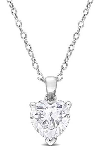 Delmar Lab Grown Moissanite Heart Pendant Necklace In Silver
