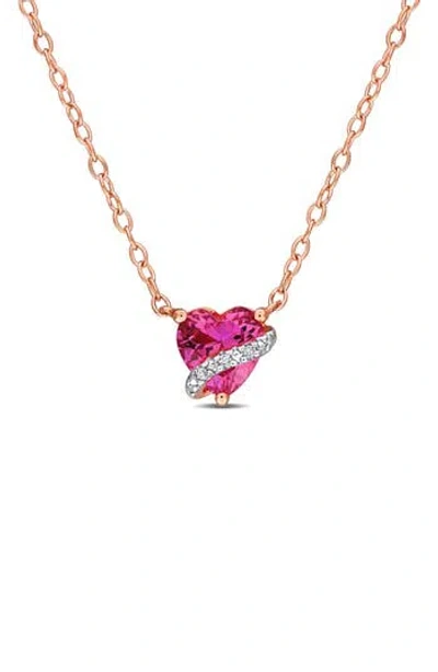 Delmar Lab Grown Pink Sapphire & Diamond Heart Pendant Necklace In Gold
