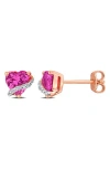 Delmar Lab Grown Pink Sapphire & Diamond Heart Stud Earrings In Pink