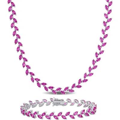 Delmar Lab Grown Pink Sapphire Bracelet & Necklace Set